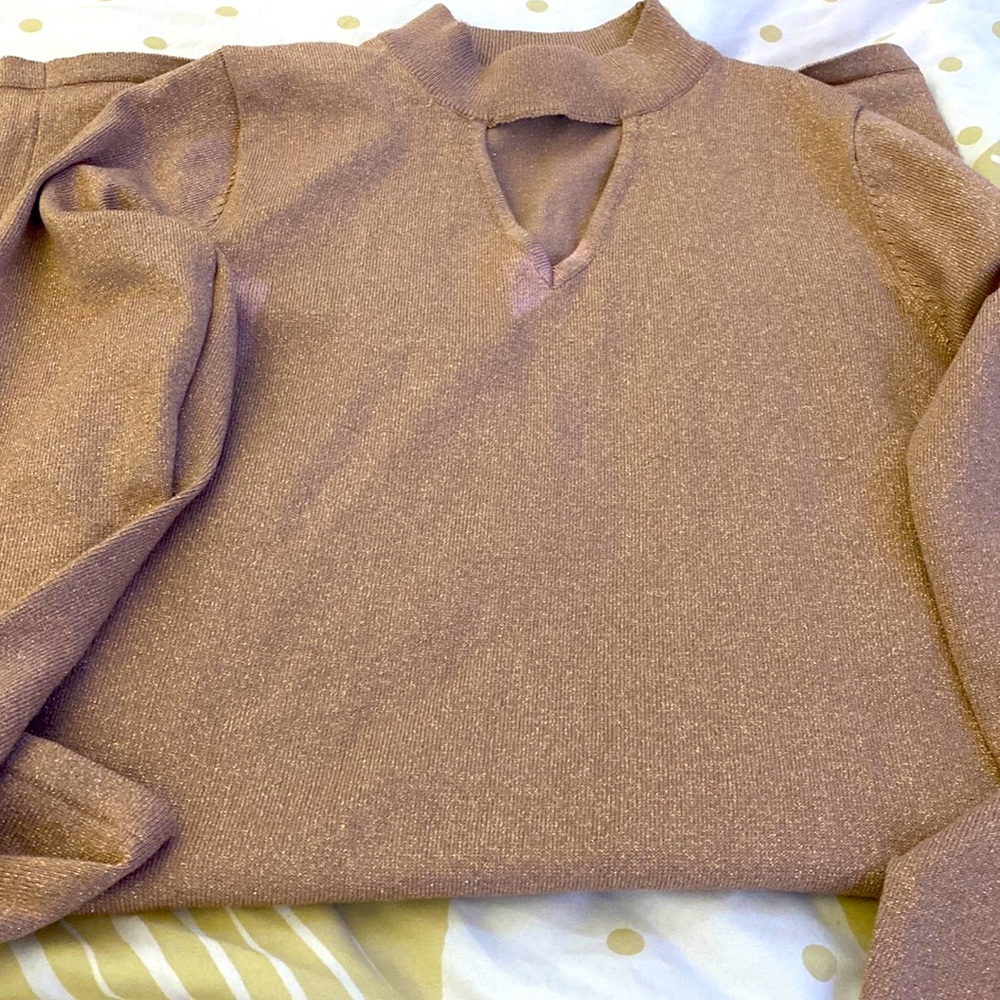 brand: connected apparel. size: medium. color beige/ pinkish with sparkles.